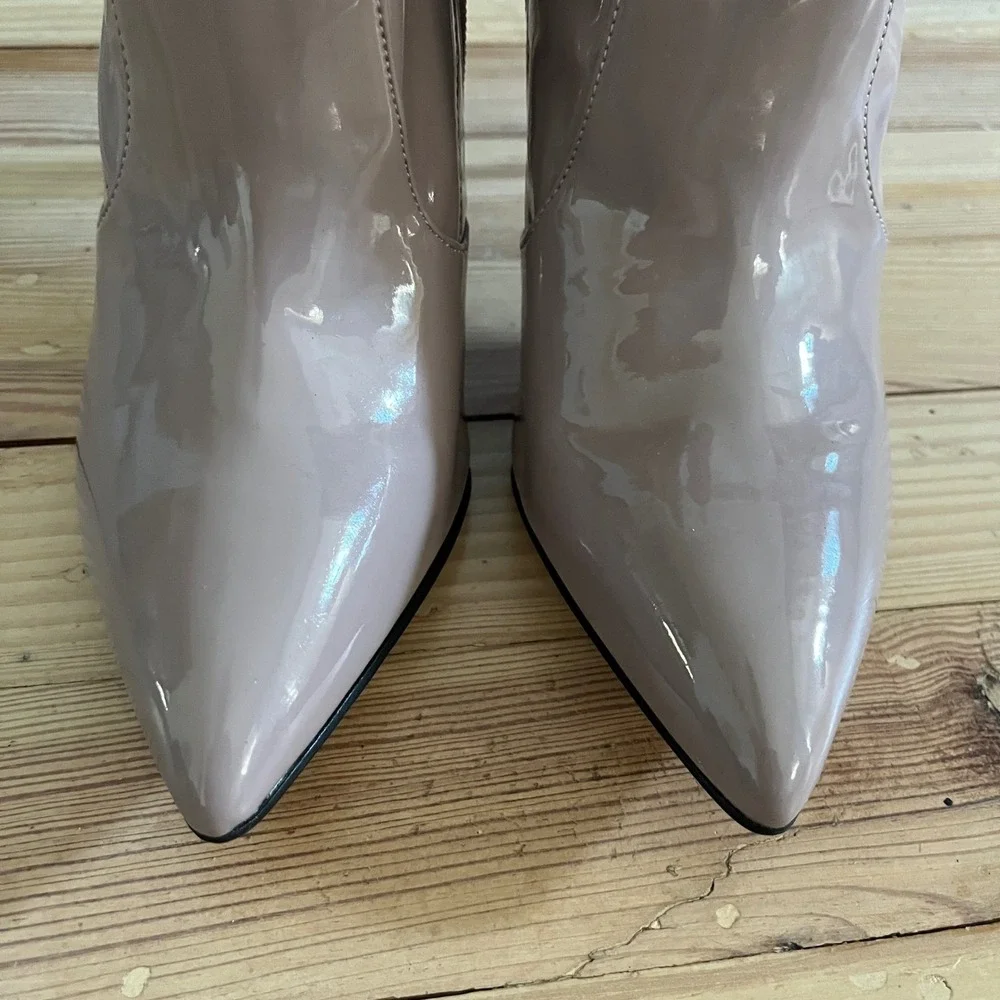 Nine West‎ Pointed Toe Stiletto Heel Ankle Boots Taupe Patent Leather Dressy